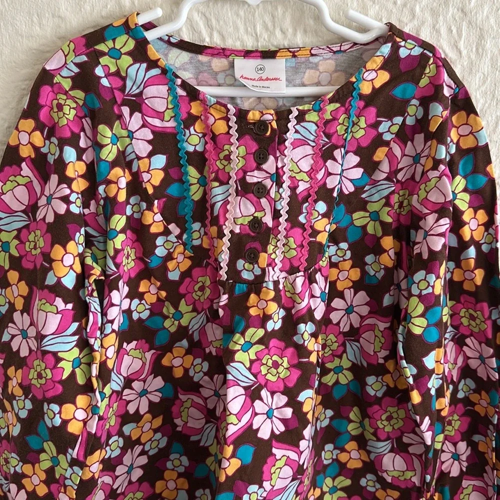 Hanna Andersson Floral Long Sleeve Trapeze Top Shirt Brown Pink Orange Blue 10